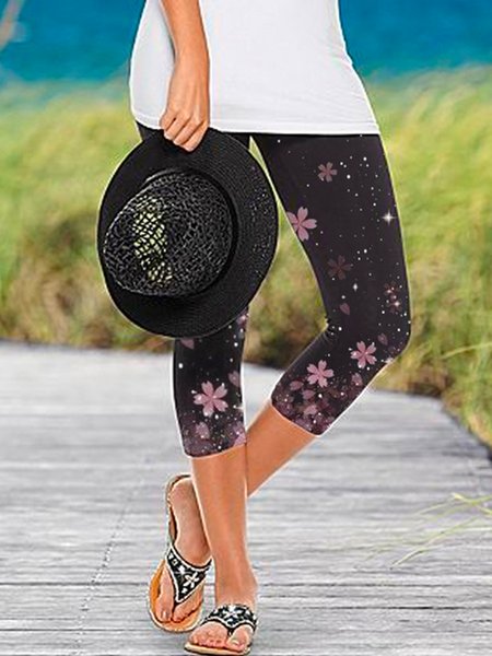 

Floral Cotton Blends Cropped Leggings, Black, Leggings