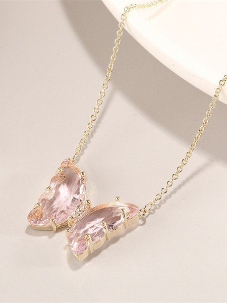 

Fantasy Glass Crystal Butterfly Necklace, Pink, Necklaces