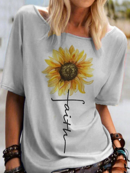 

Casual Short Sleeve T-Shirt, Gray, T-Shirts