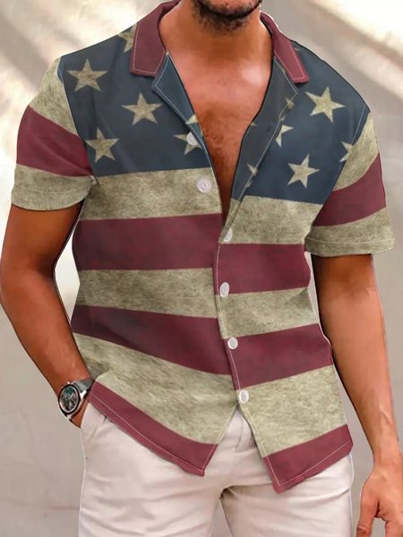 

American Flag Men's Short Sleeve Shirt, As picture, Short Sleeves Shirts