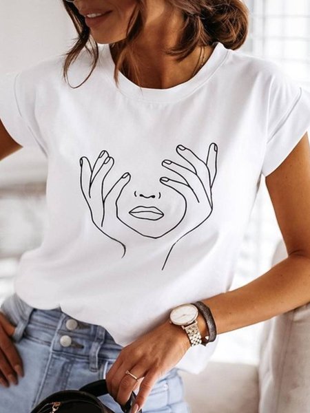 

Casual Painted Short Sleeve T-Shirt, White, T-Shirts