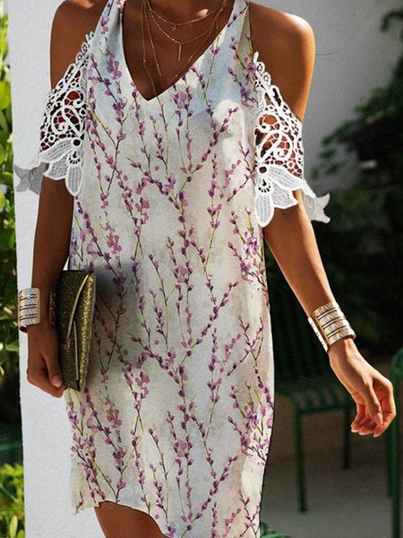 

Floral Romantic V Neck Loosen Short Sleeve Midi Knit Dress, Flower, Mini Dresses