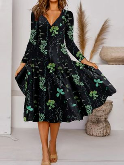 

Casual Floral Long Sleeve women Dress, Black, Dresses