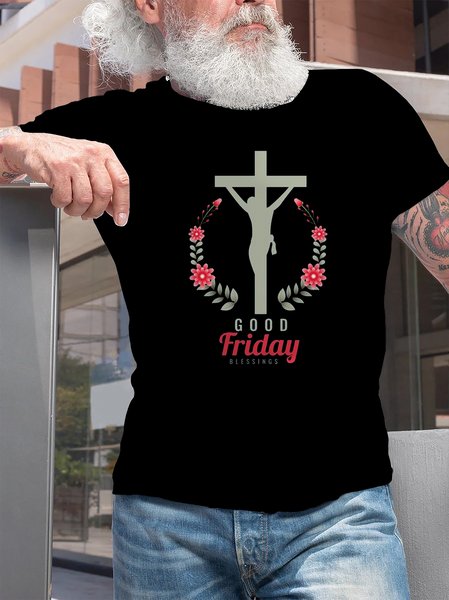 

Short Sleeve Casual Cotton Short Sleeve T-Shirt, Black, T-shirt