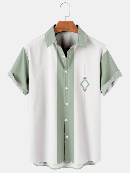 

Casual Art Collection Geometric Striped Lapel Short Sleeve Printed Shirt Top, Aqua, Men's Floral shirt