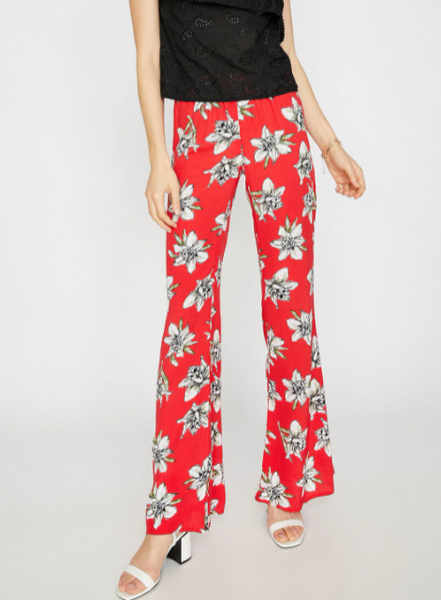 

Loosen Pants Flare Leg Long Florel, Red, Pants