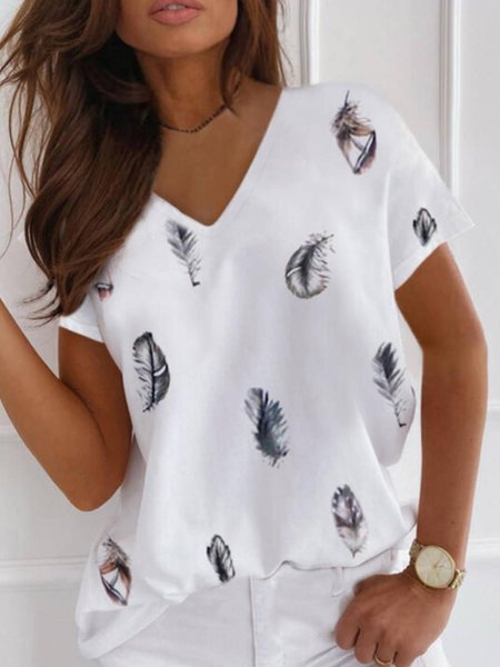 Leaves Casual Short Sleeve T-Shirt, White, T-Shirts