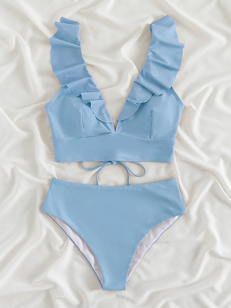 

Sexy Pleated Lace Bikini Split Swimsuit Plus Size, Blue, Swimwear
