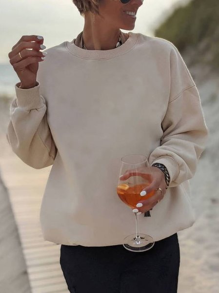 

Casual solid color basic sweater, Apricot, Sweatshirts & Hoodies
