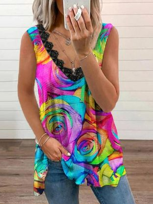 

Cotton Blends Color Block V Neck Knit Tank, Multicolor, Tanks & Camis