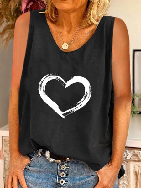 

Casual Loosen Heart Sleeveless V Neck Knit Tank, Black, Tank Top