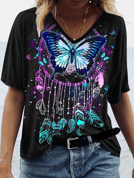

Plus size Hippie Casual Butterfly Short Sleeve T-Shirt, Multicolor, T-Shirts