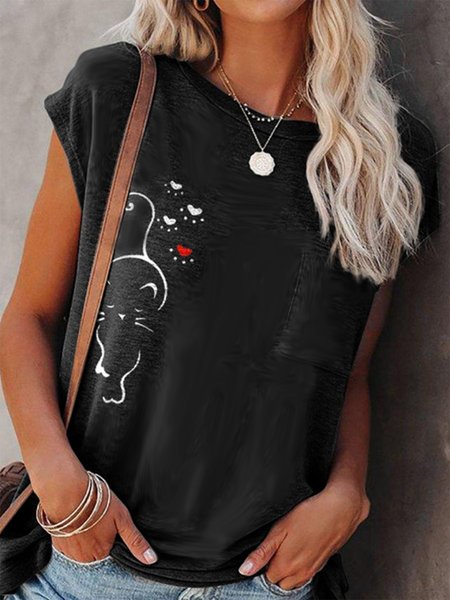 Casual Loosen Animal Short Sleeve T-shirt, Black, Tees & T-shirts