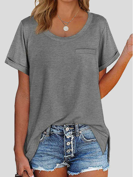 

Plain Casual Loosen Short Sleeve T-Shirt, Gray, T-Shirts