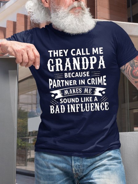 

Grandpa Funny Letter Print Cotton T-Shirt, Purplish blue, T-shirts