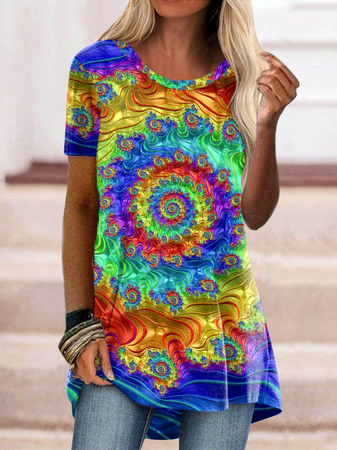

Casual Cotton Blends Short Sleeve T-Shirt, Multicolor, T-Shirts