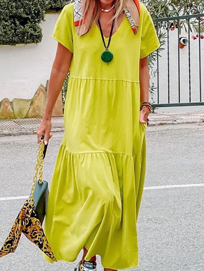 

Casual Short Sleeve Woven Dress, Lightgreen, Maxi Dresses