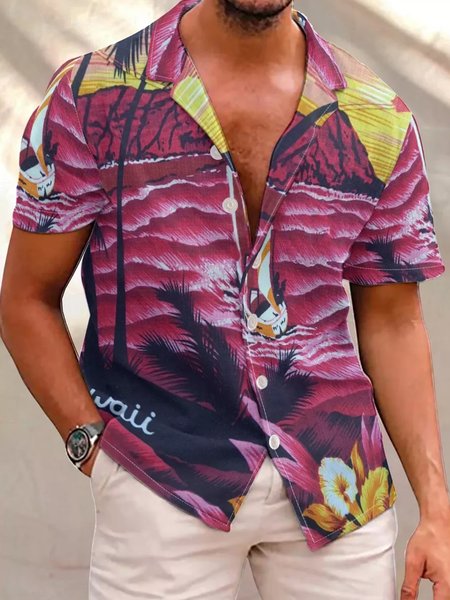 

Hawaii Vintage Men's Short Sleeve Shirt, As picture, Short Sleeves Shirts