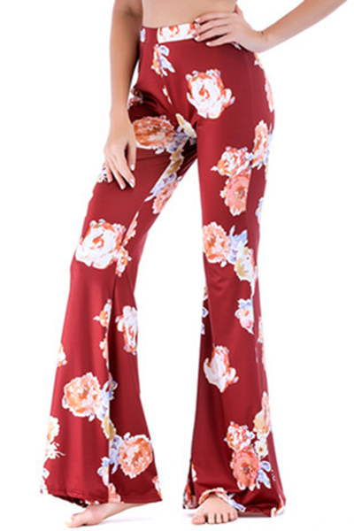 

Regular Fit Pants Flare Leg Long High Waist, Red, Pants