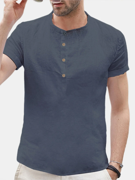 

Short Sleeve Cotton Short Sleeve Shirt, Gray, Blouses&Shirts
