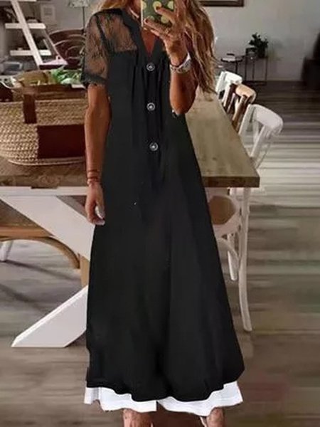 

Regular Fit Basics Cotton Blends Short Sleeve Knit Dress, Black, Dresses