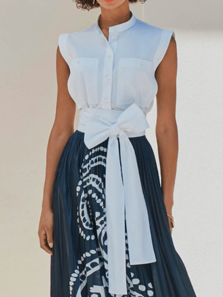 

Spring Knot Front Cotton Regular Fit Short Sleeve Lightweight Daily Tops, White, Tunics