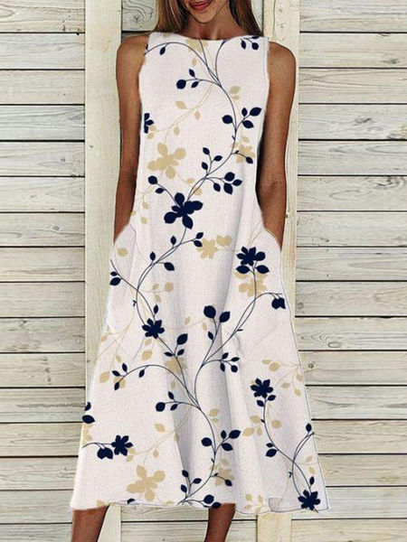 

Round Neck Regular Fit Short Sleeve Women Dress, White, Midi Dresses
