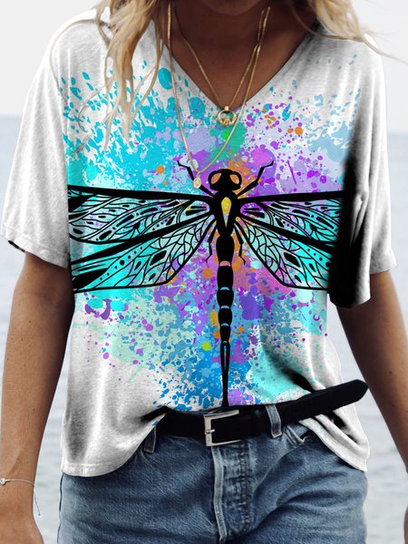 

Casual V Neck Short Sleeve T-Shirt, Multicolor, T-Shirts