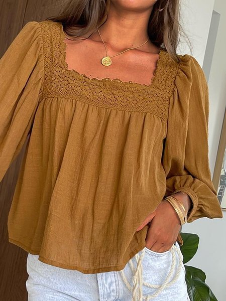 

Loosen Casual Long Sleeve Blouse Tops, Yellow, Tops
