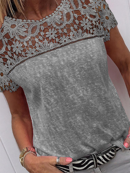 

Plus size Casual Short Sleeve T-Shirt, Gray, T-Shirts