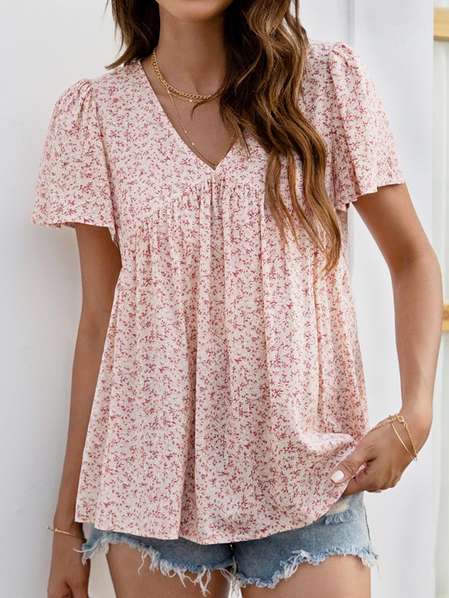 

Floral Cotton Blends Shirts & Tops, Pink, T-Shirts
