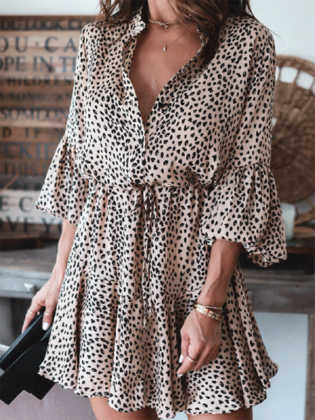 

Leopard print 7-point sleeve casual holiday dress, Mini Dresses