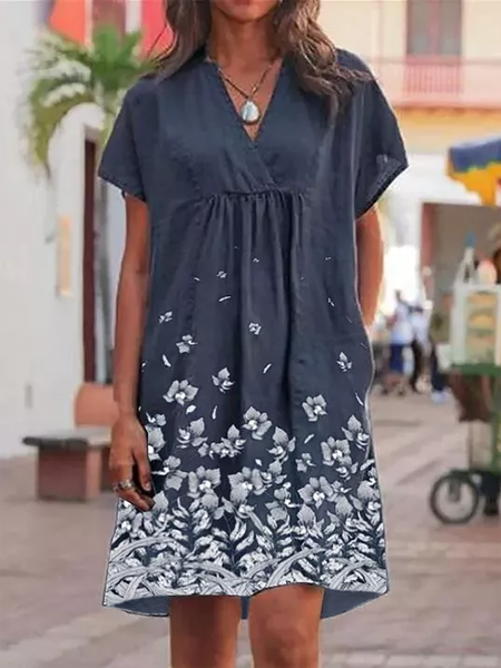 

Plus size Casual Short Sleeve Floral Dress, Blue, Mini Dresses