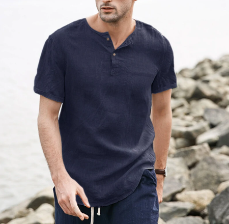 

Short Sleeve Vintage Henley Short Sleeve Shirt, Purplish blue, Blouses&Shirts