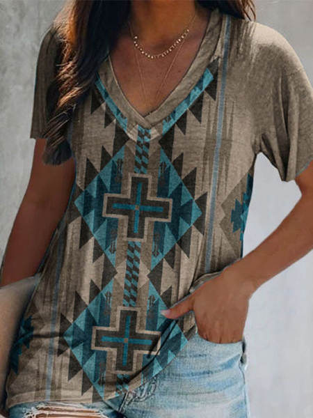 

Casual Tribal Short Sleeve T-Shirt, As picture, T-Shirts