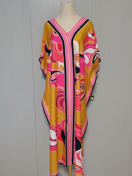 

Ethnic Print Resort Beach Skirt Loose Blouse Plus Size, Color2, Swimwear