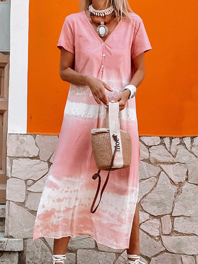 

Loosen Short Sleeve Knit Dress, Pink, Maxi Dresses