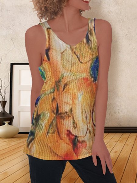 

Floral Loosen Knit Tank V neck Casual Sleeveless, Yellow, Tanks & Camis