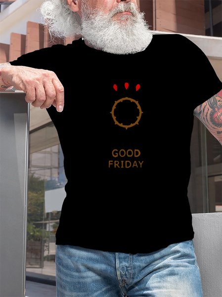 Casual Crew Neck Cotton Short Sleeve T-Shirt, Black, T-shirt