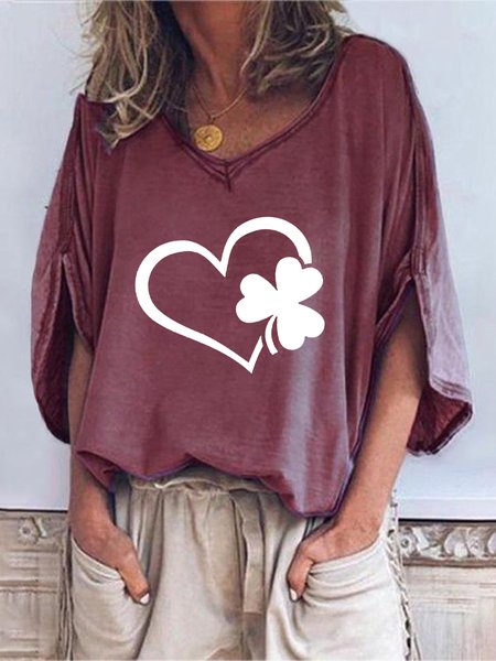 

Heart V Neck Casual Sweatershirt, Pink, Sweatshirts & Hoodies