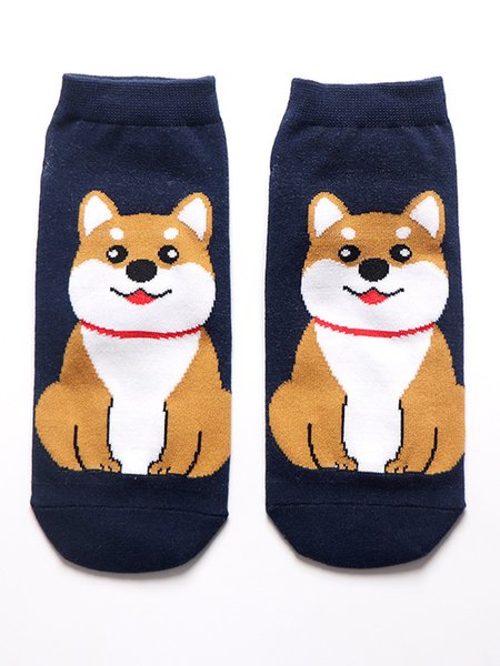 

Cotton Dog Jacquard Socks, Purplish blue, Socks