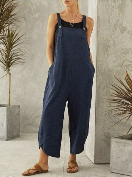 

Solid Color Strap Casual Jumpsuit, Dark blue, Jumpsuits & Rompers