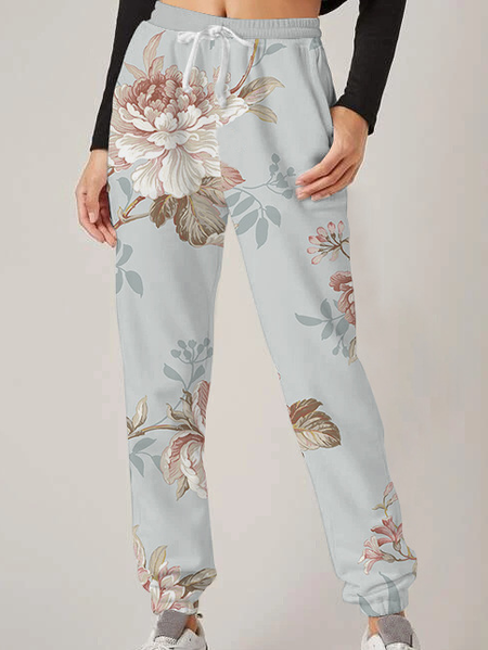 

Floral Sporty Sports Pants, Light blue, Pants