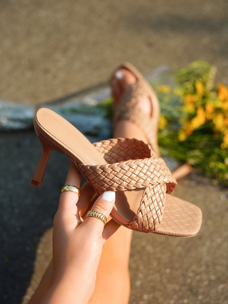 

JFN Braided Cross Strap Stiletto Heel Sandals, Khaki, Women Shoes>>Women's Shoes>>Women sandals Slippers