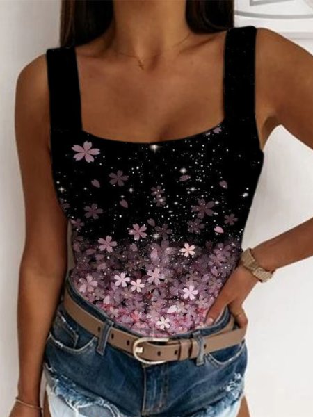 

Casual Floral Sleeveless Knit Tank Tops, As picture, Tank Top