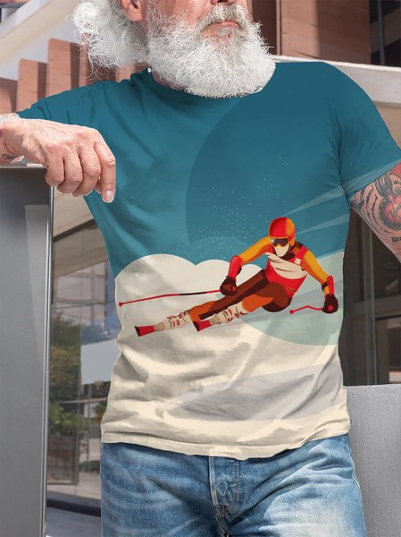 

Crew Neck Short Sleeve Short Sleeve T-Shirt, Blue, T-shirt