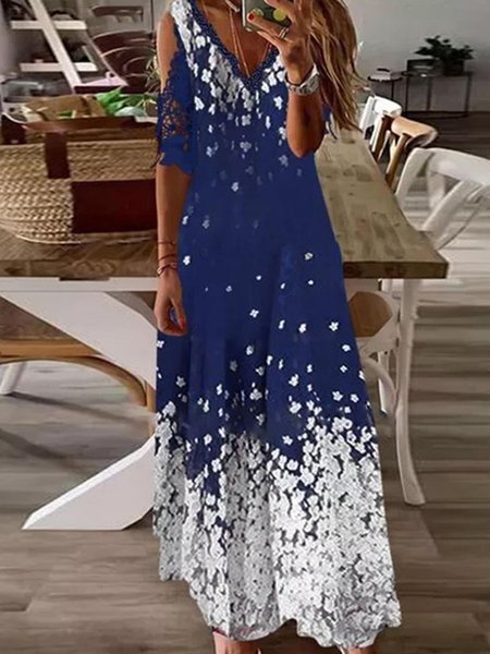 

Polka Dots Boho Regular Fit Spaghetti Knit Dress, Blue, Maxi Dresses