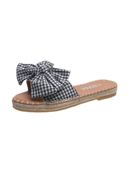 

Sweet Black and White Plaid Bow Moccasin Slippers, As picture, Women Shoes>>Women's Shoes>>Women sandals Slippers