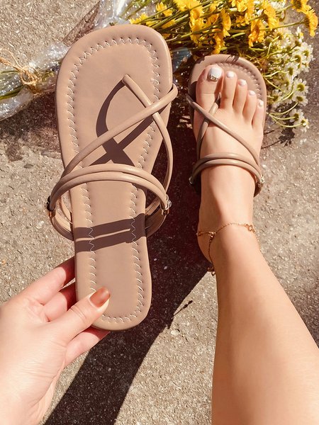 

Rhinestone Adjustable Buckle Strap Thong Sandals, Khaki, Women Shoes>>Women's Shoes>>Women sandals Slippers