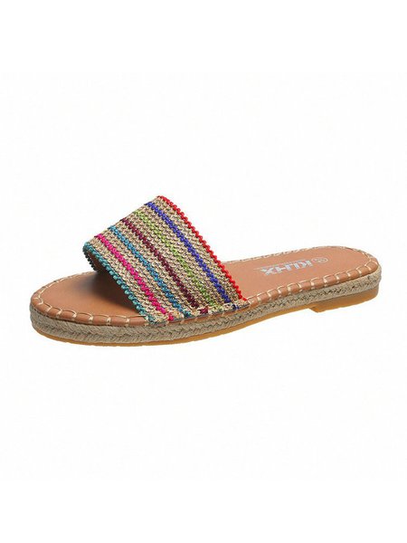 

Iridescent Woven Upper Straw-Sole Slippers, As picture, Slippers